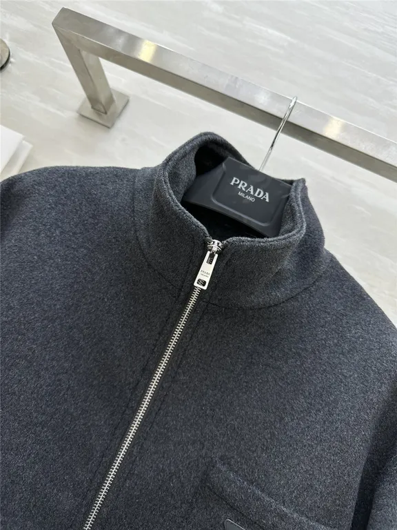 Prada short stand collar wool coat